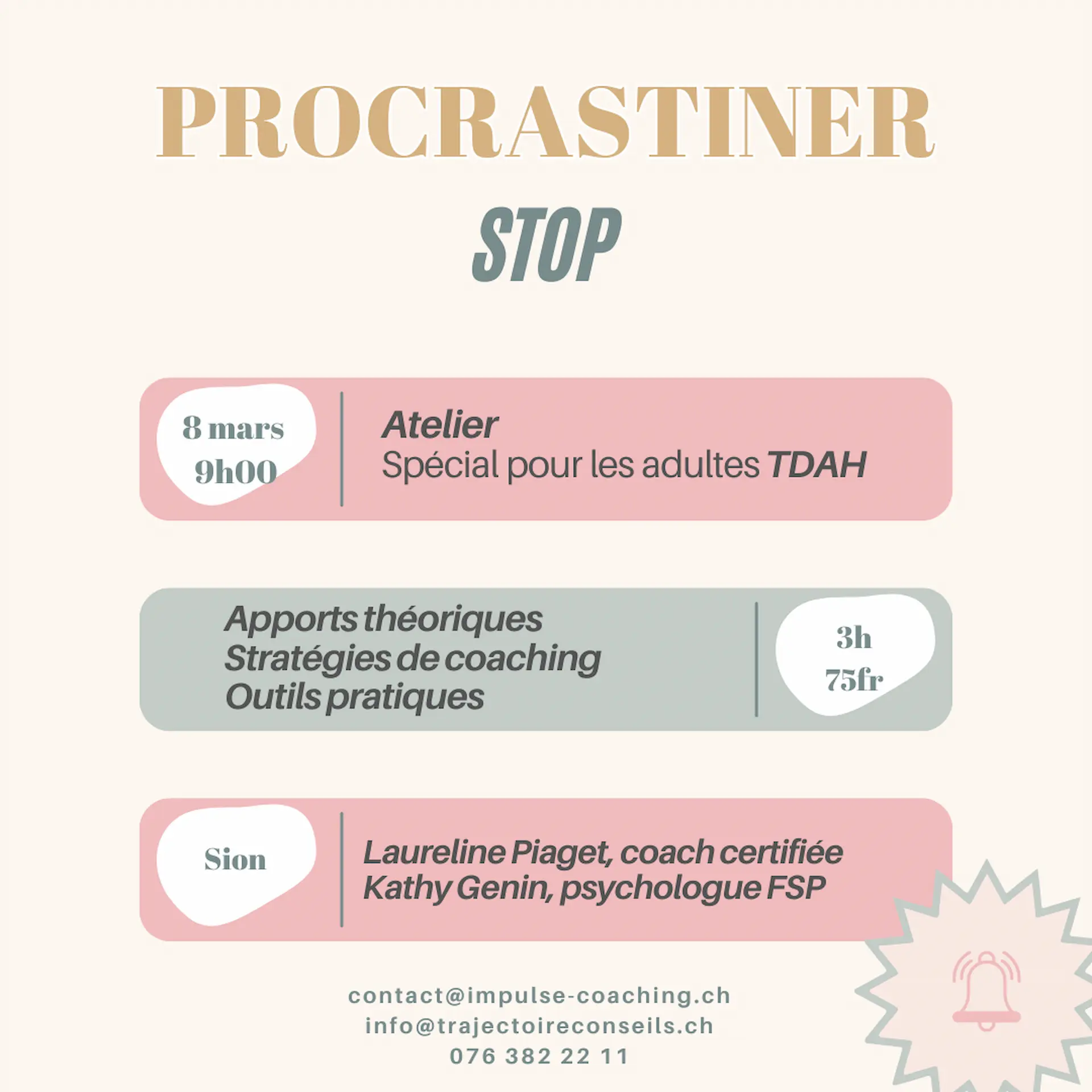 Nouvel Atelier pour vous aider à arrêter de procrastiner